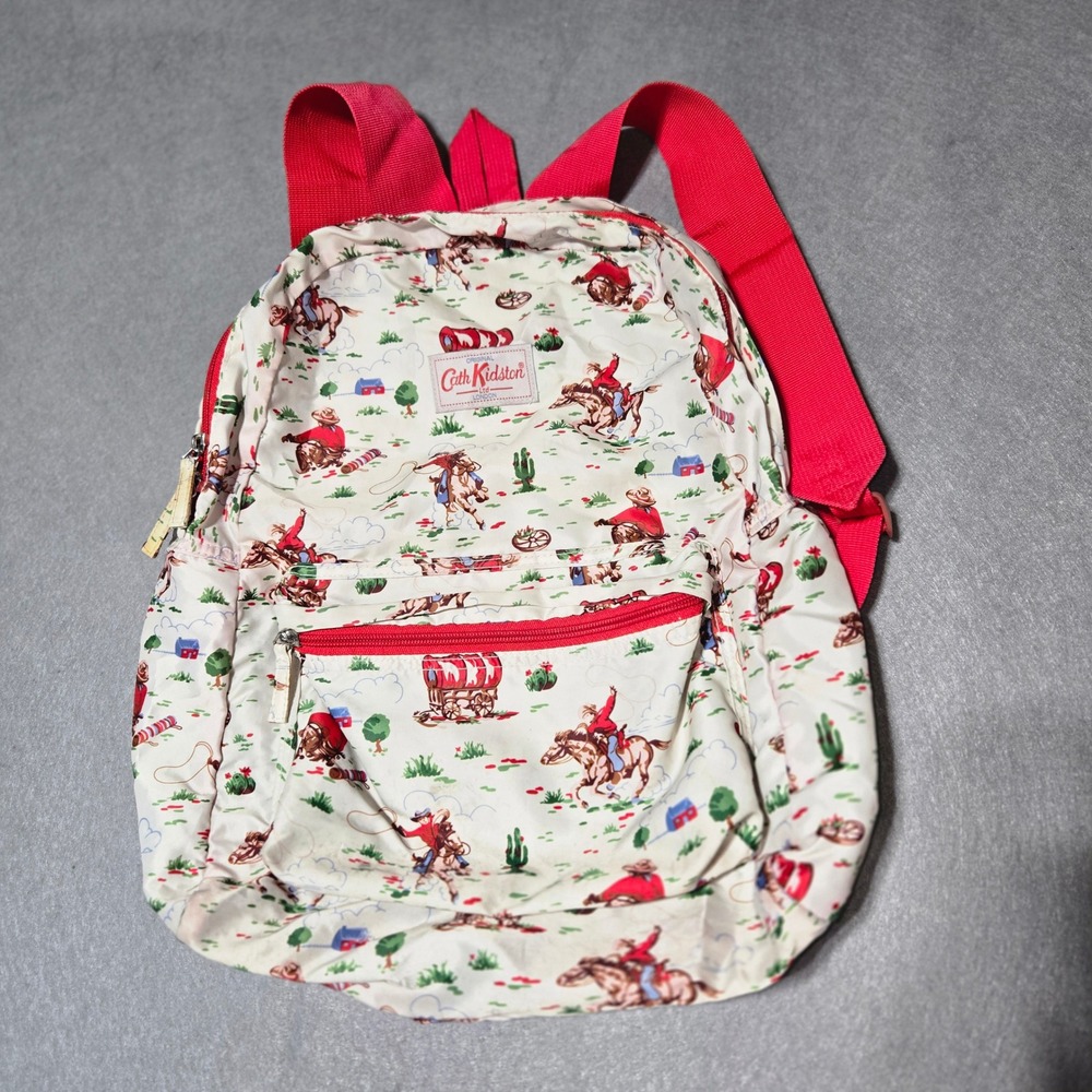 Cath Kidston Cowboy Western Print Backpack Red Cream Novelty Bag